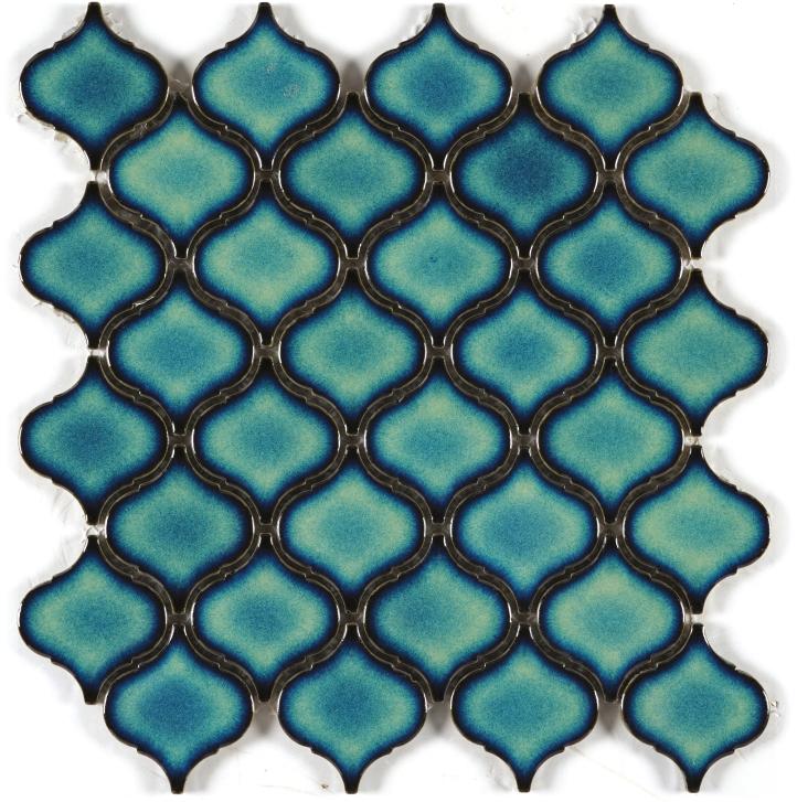 Glossy Finish Teal Blue Gloss 3D Arabesque Ceramic tile 260x265 mm