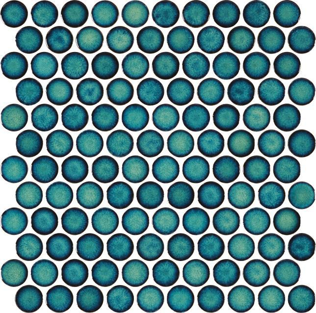 Glossy Finish Teal Blue Gloss 3D Coin Ceramic tile 320x330 mm