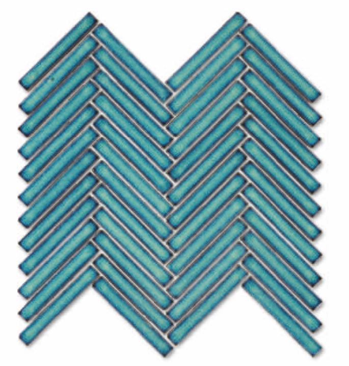 Glossy Finish Teal Blue Gloss 3D Duo Herringbone Ceramic tile 255x270 mm