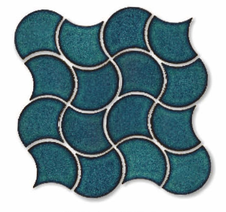 Glossy Finish Teal Blue Gloss 3D Fishscale Waves Ceramic tile 272x272 mm