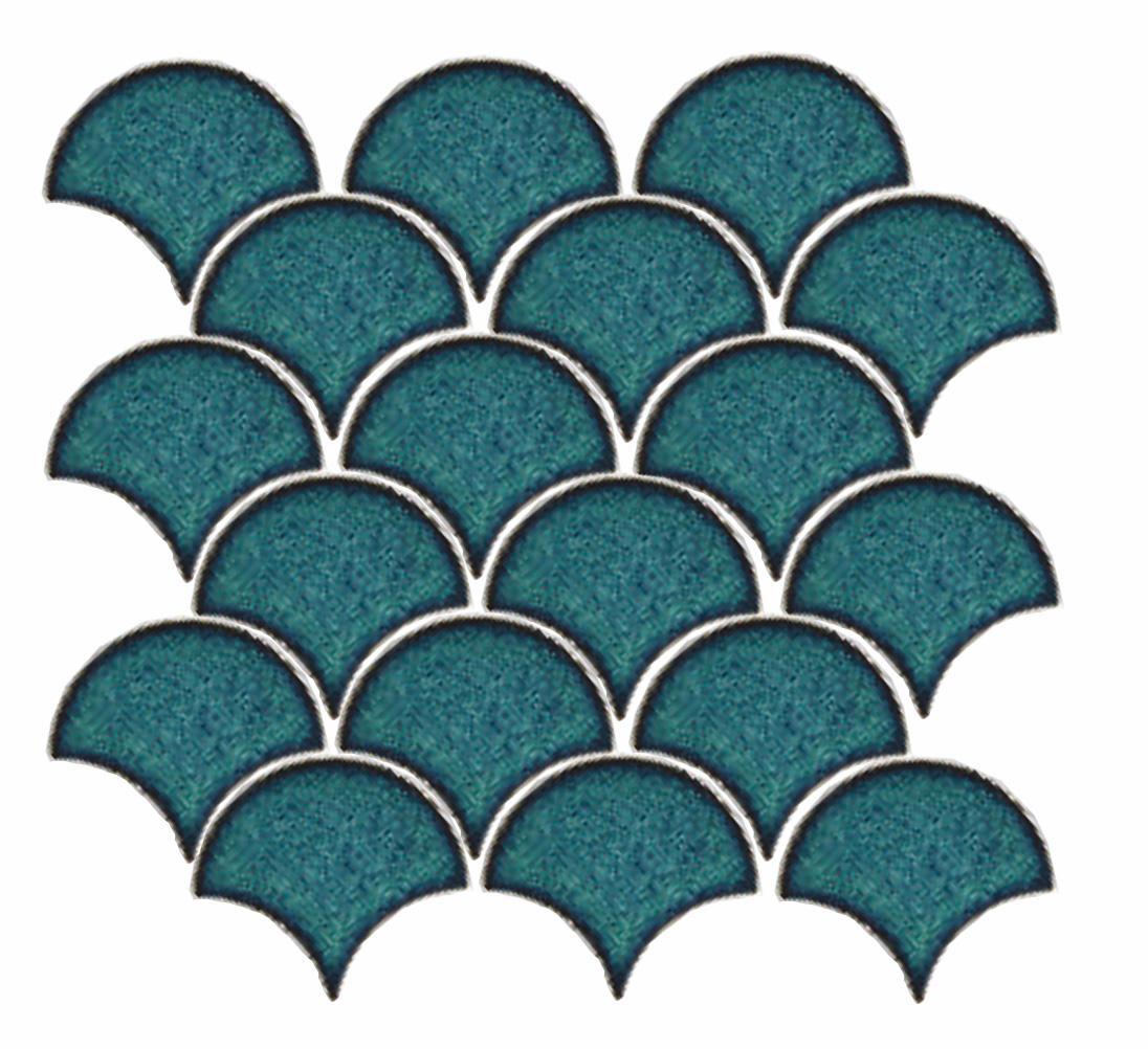 Glossy Finish Teal Blue Gloss 3D Fishscale Ceramic tile 292x292 mm