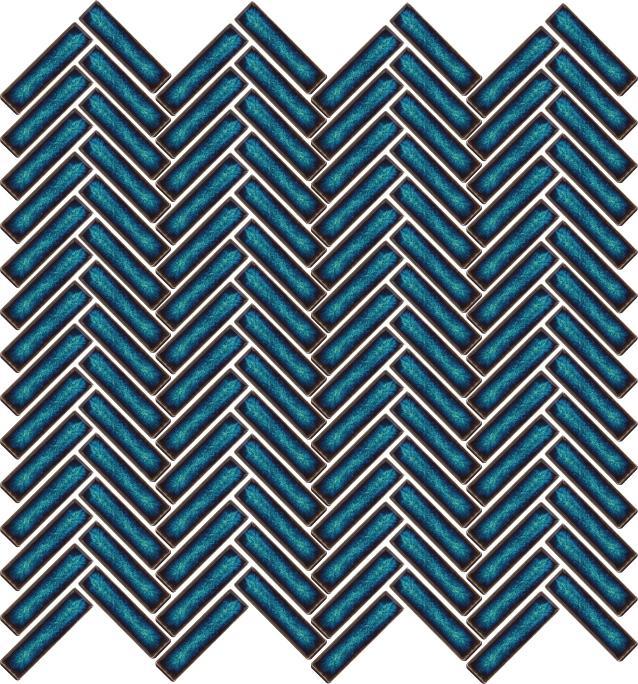 Glossy Finish Teal Blue Gloss 3D Quad Herringbone Ceramic tile 275x282 mm