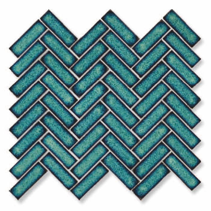 Glossy Finish Teal Blue Gloss 3D Tri Herringbone Ceramic tile 282x315 mm