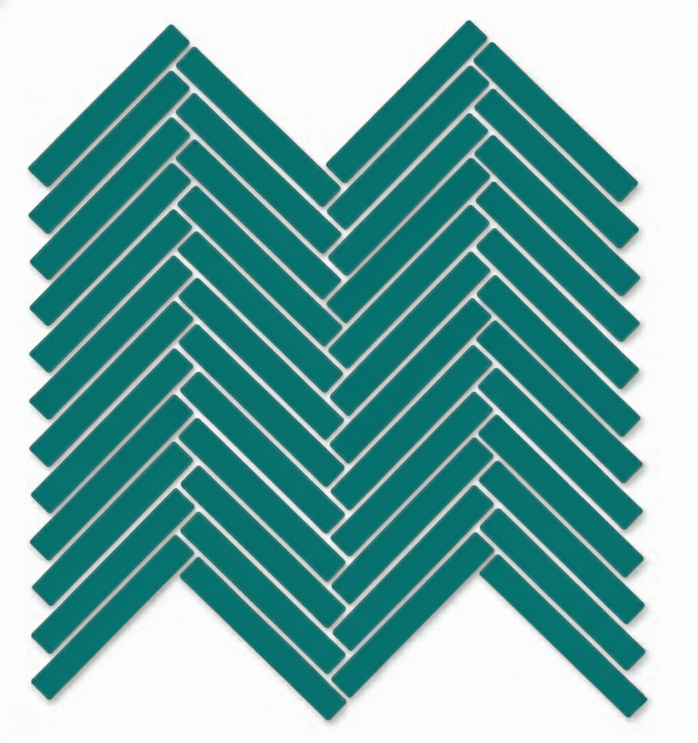 Glossy Finish Teal Blue Gloss Duo Herringbone Ceramic tile 255x270 mm