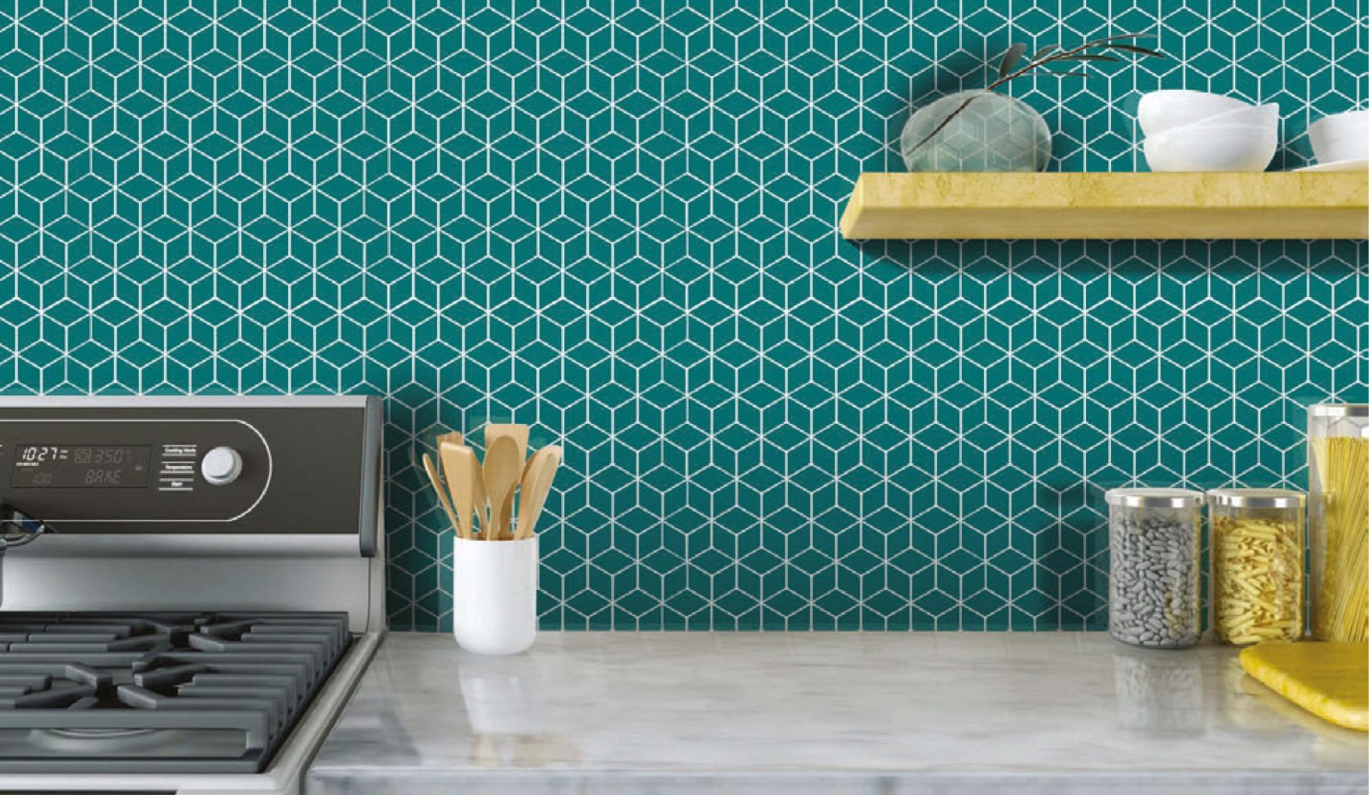 Glossy Finish Teal Blue Gloss Cube Ceramic tile 265x310 mm