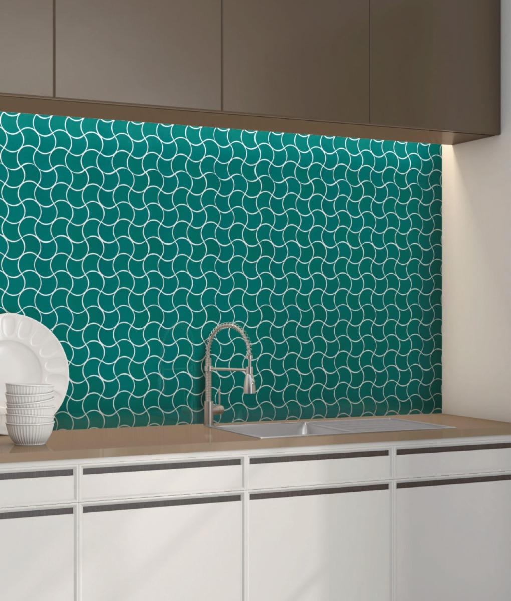 Glossy Finish Teal Blue Gloss Fishscale Waves Ceramic tile 272x272 mm