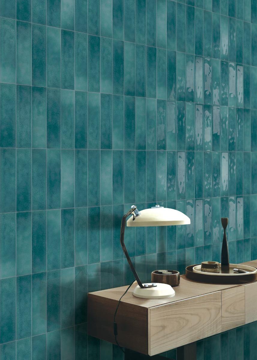 Glossy Finish Teal Blue Gloss Fresco Subway Ceramic tile 65x260 mm
