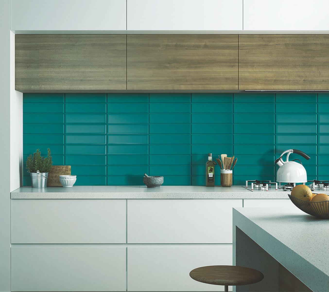 Matte Finish Teal Blue Matte Sandy Subway Ceramic tile 65x260 mm