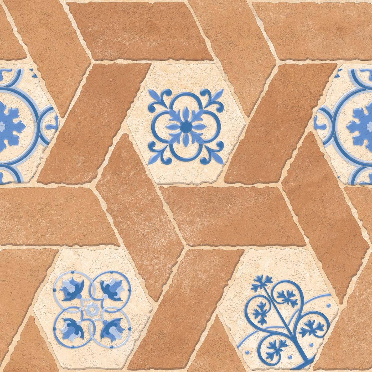 Matte Finish TL Bronze Hexa Brick Floral Ceramic tile 400x400 mm