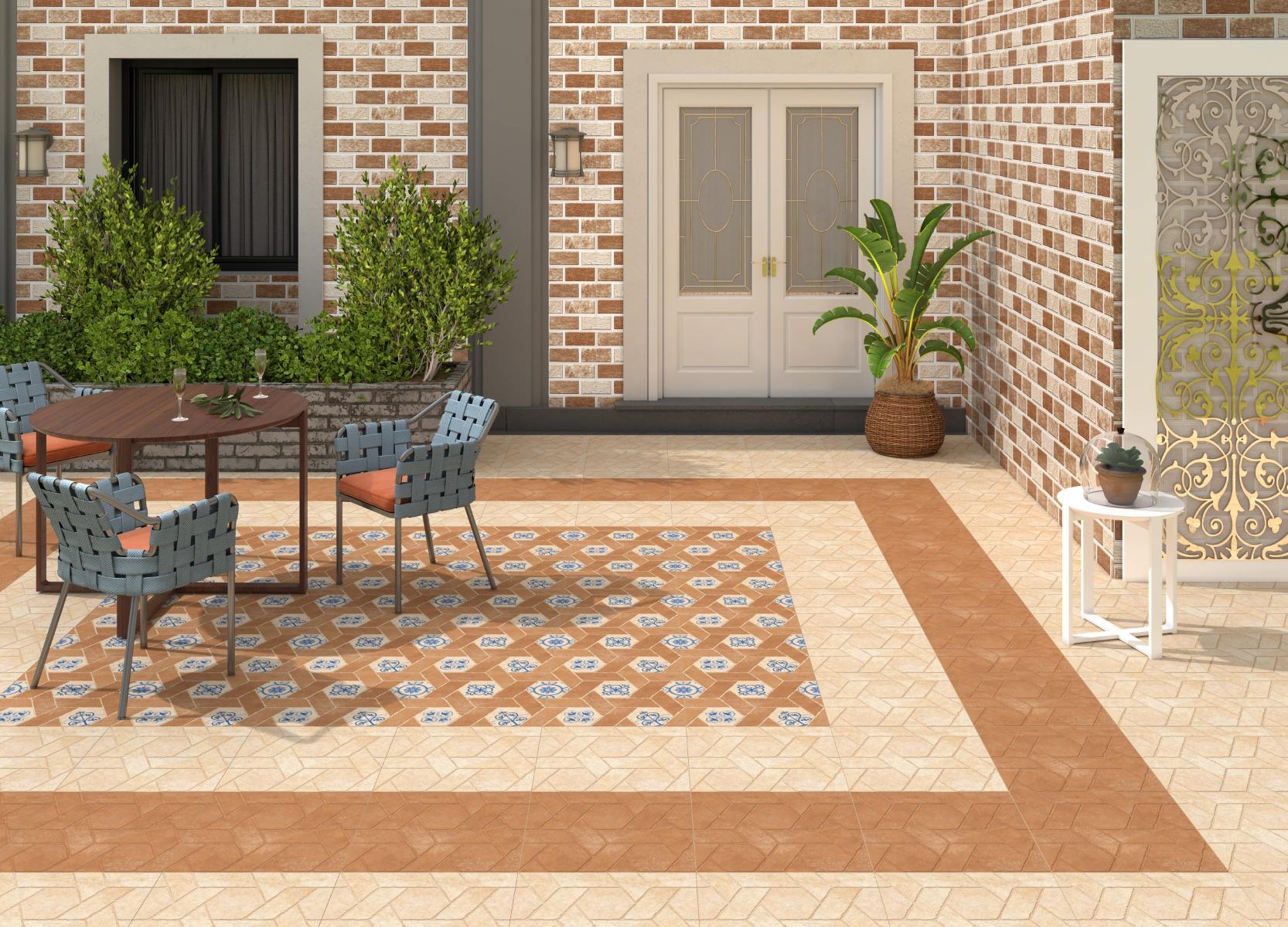 Matte Finish TL Bronze Hexa Brick Floral Ceramic tile 400x400 mm