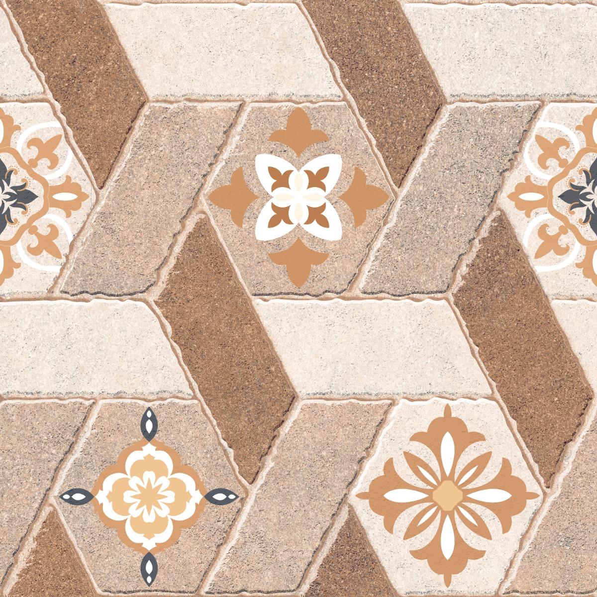 Matte Finish TL Multi Beige Hexa Brick Moroccan Ceramic tile 400x400 mm