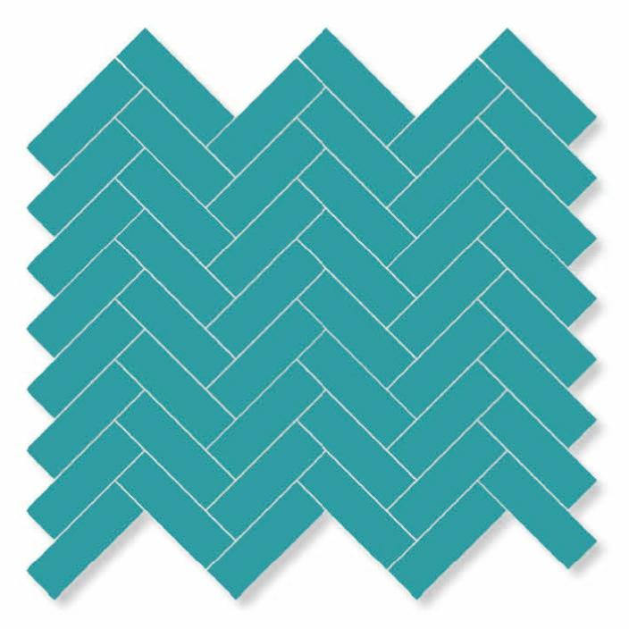 Glossy Finish Turquoise Gloss Tri Herringbone Ceramic tile 282x315 mm