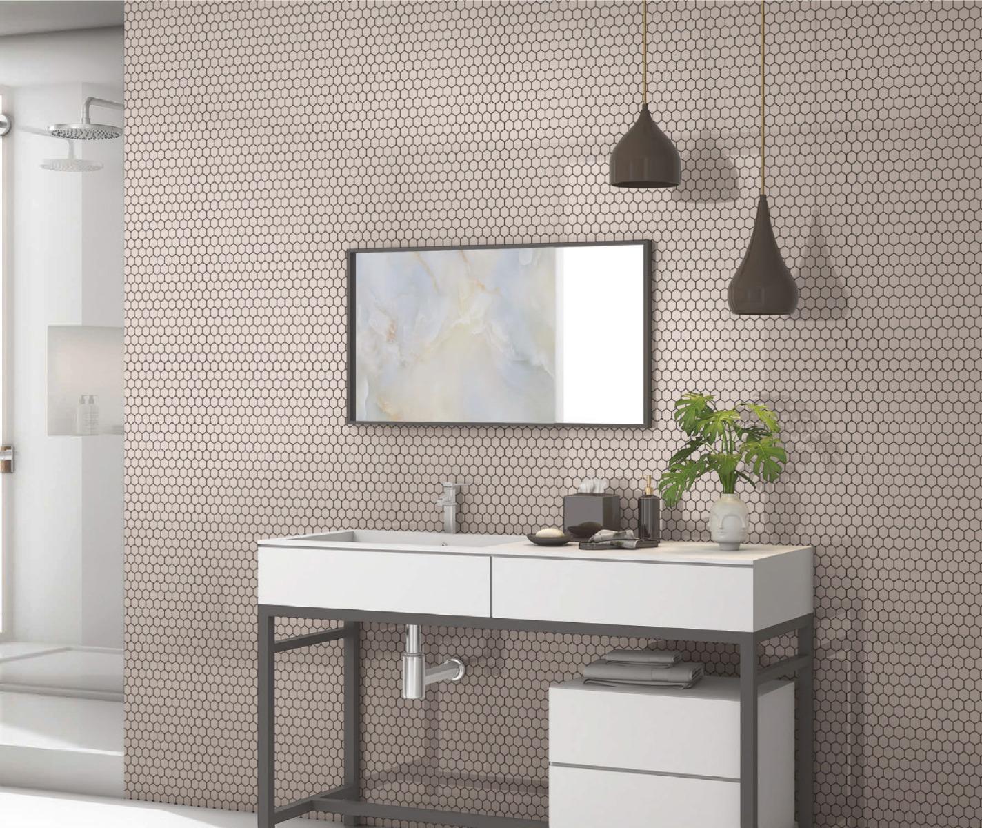 Glossy Finish Vanilla Gloss Mini Hexagon Ceramic tile 255x295 mm