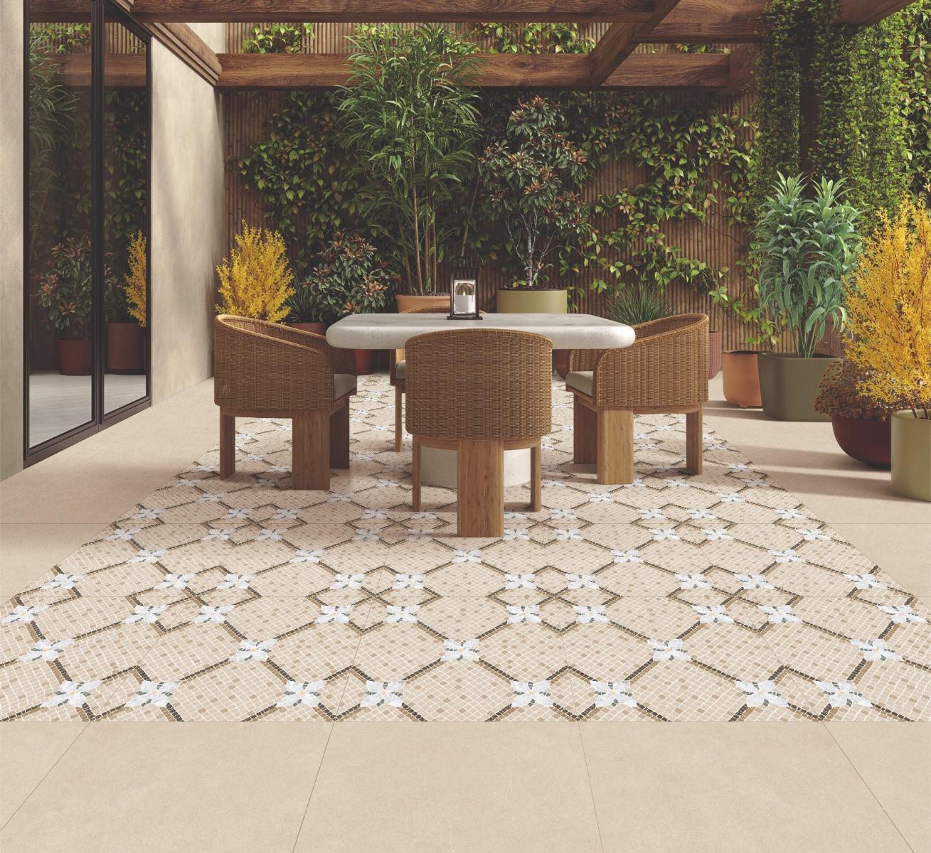 Matte Finish Vanilla Mosaico Carving FT Ceramic tile 600x600 mm
