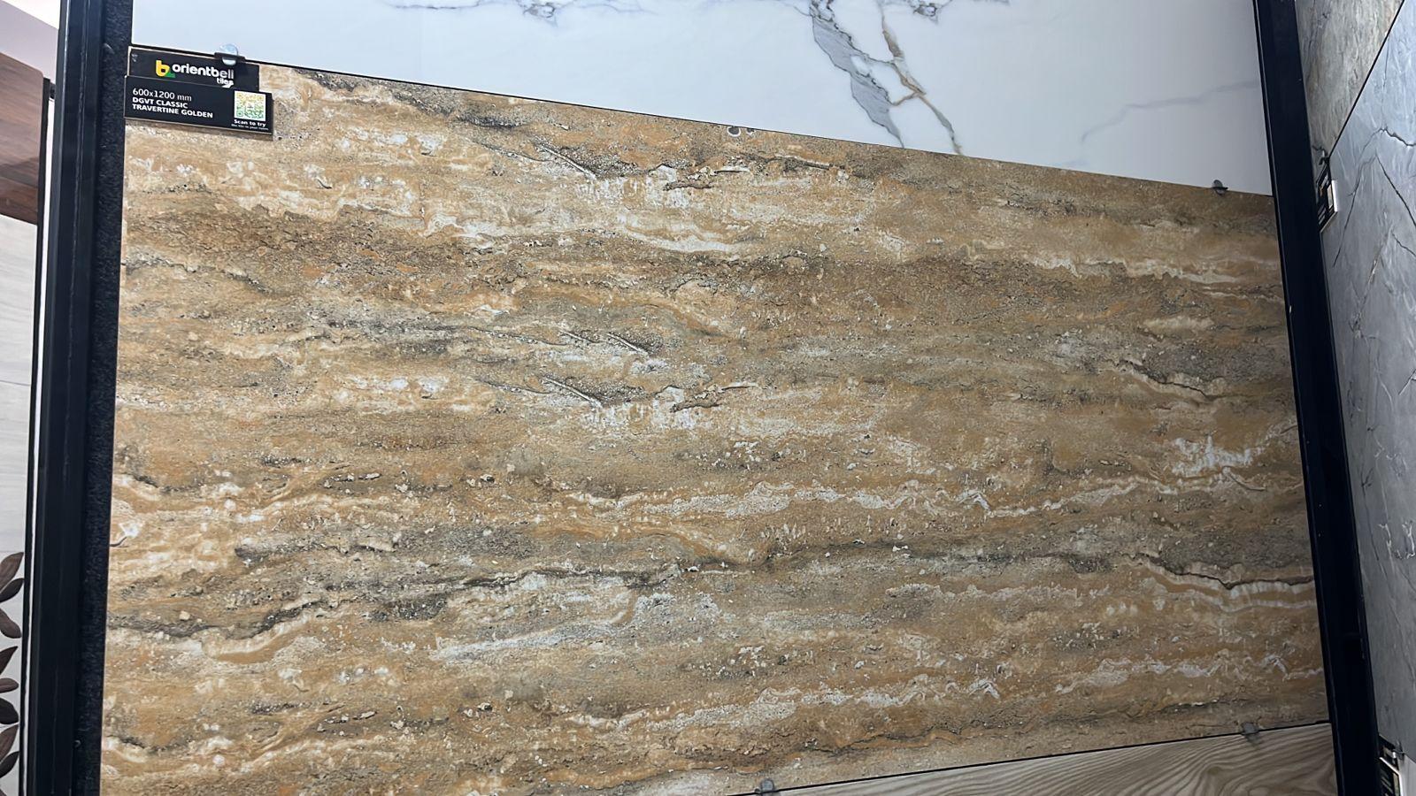 Matte Finish DGVT Classic Travertine Golden Glazed Vitrified Tiles 600x1200 mm