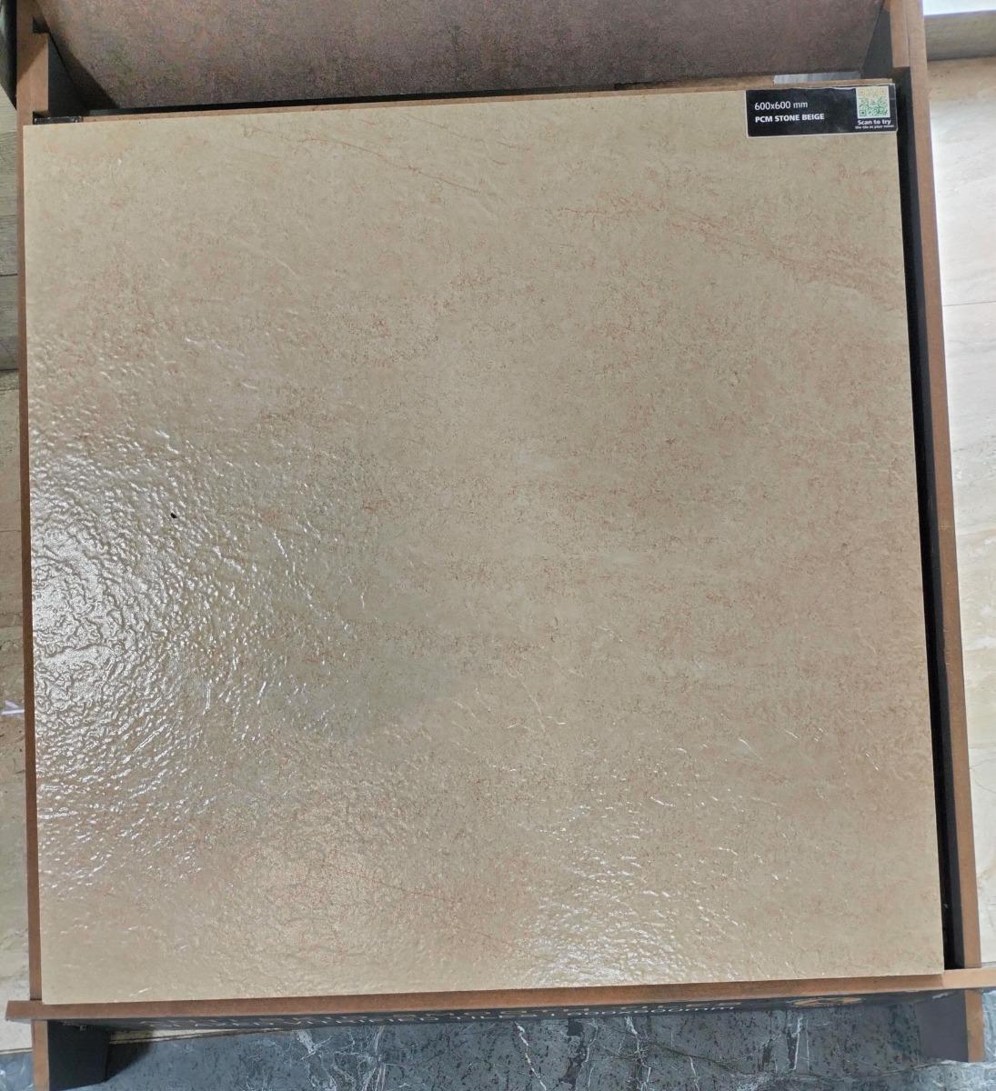 Matte Finish PCM Stone Beige Glazed Vitrified Tiles 600x600 mm