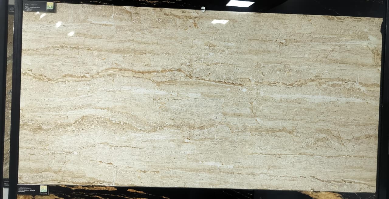 Glossy Finish  PGVT Travertino Marble Vitrified tile 600x1200 mm