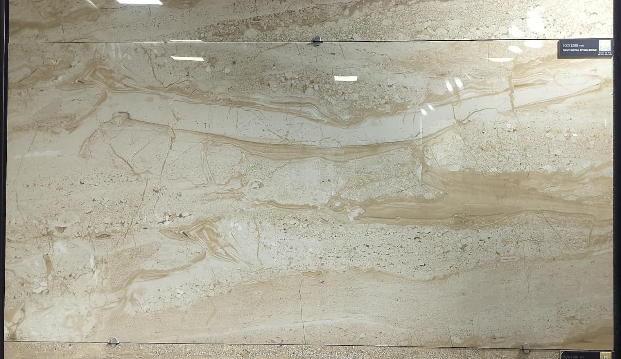 Glossy Finish PGVT Royal Dyna Beige  Vitrified tile 600x1200 mm