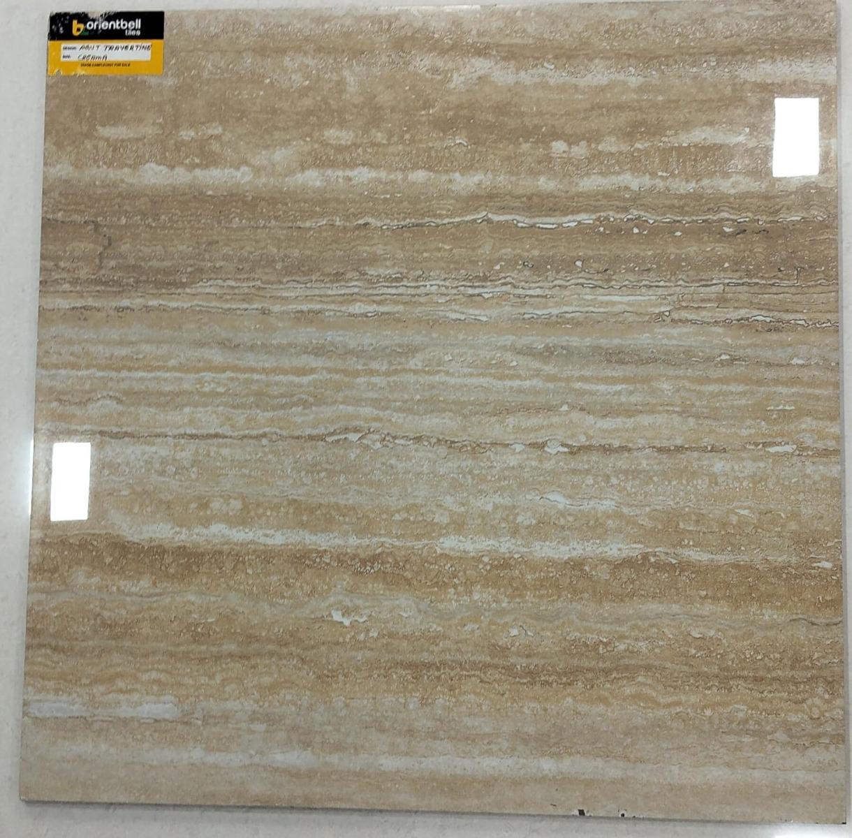 Glossy Finish PGVT TRAVERTINE CREMA Vitrified tile 600x600 mm