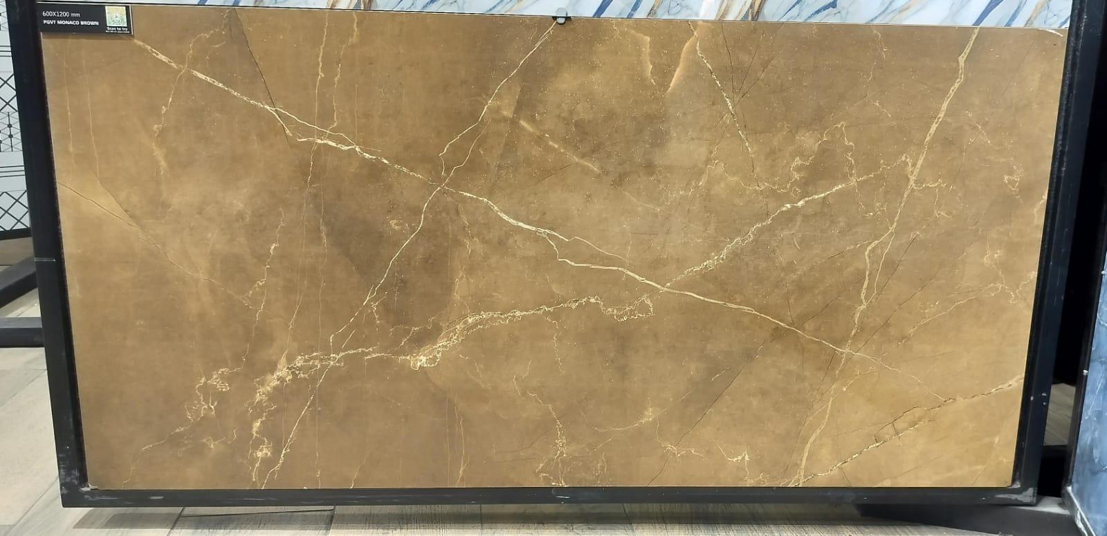 Glossy Finish PGVT Monaco Brown Vitrified tile 600x1200 mm