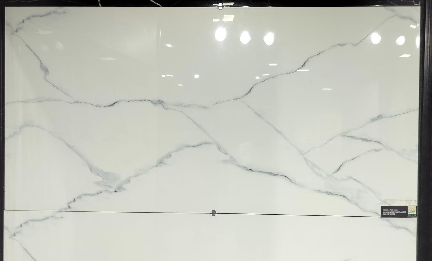 Glossy Finish PGVT Endless Atlantic Super White Glazed Vitrified Tiles 600x1200 mm