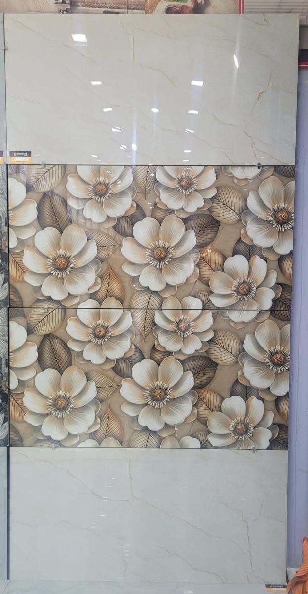 Glossy Finish DR Camellia Gold Sinker Wallpaper Glazed Vitrified Tiles 600x1200 mm
