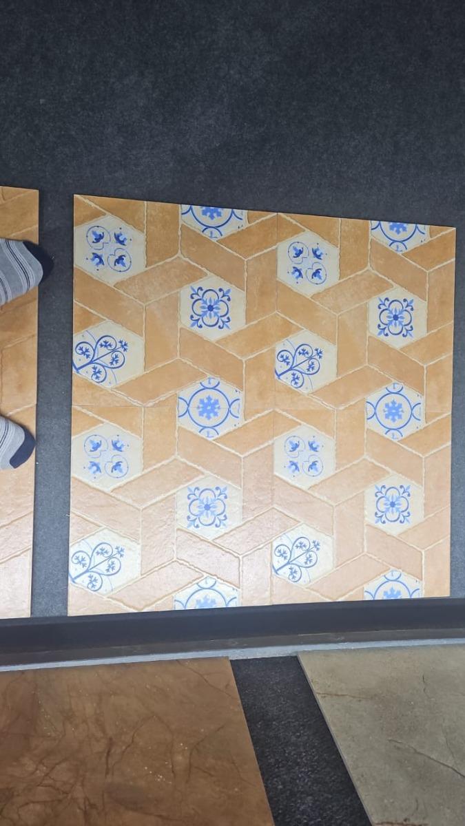 Matte Finish TL Bronze Hexa Brick Floral Ceramic tile 400x400 mm