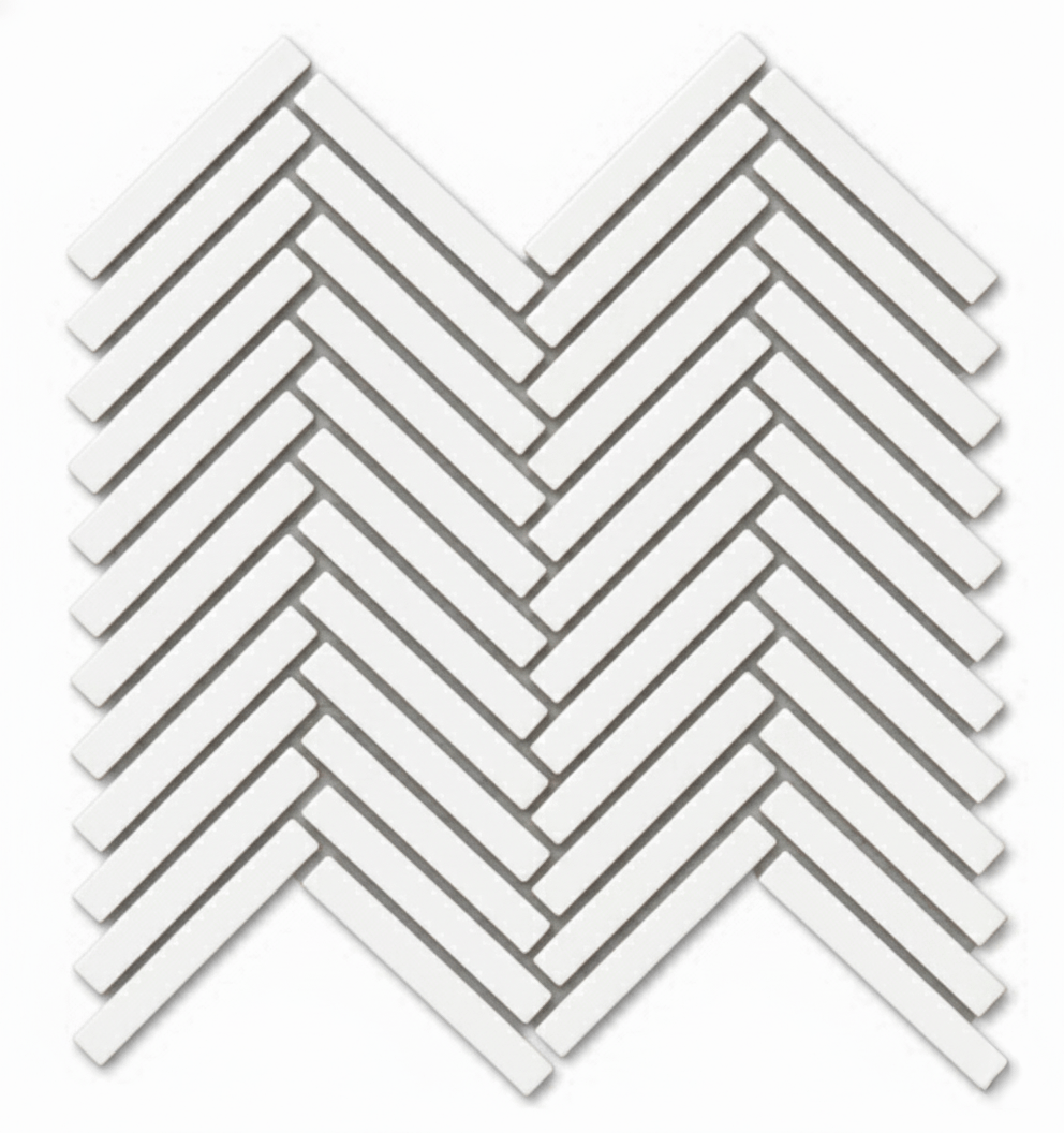Glossy Finish White Gloss Duo Herringbone Ceramic tile 255x270 mm
