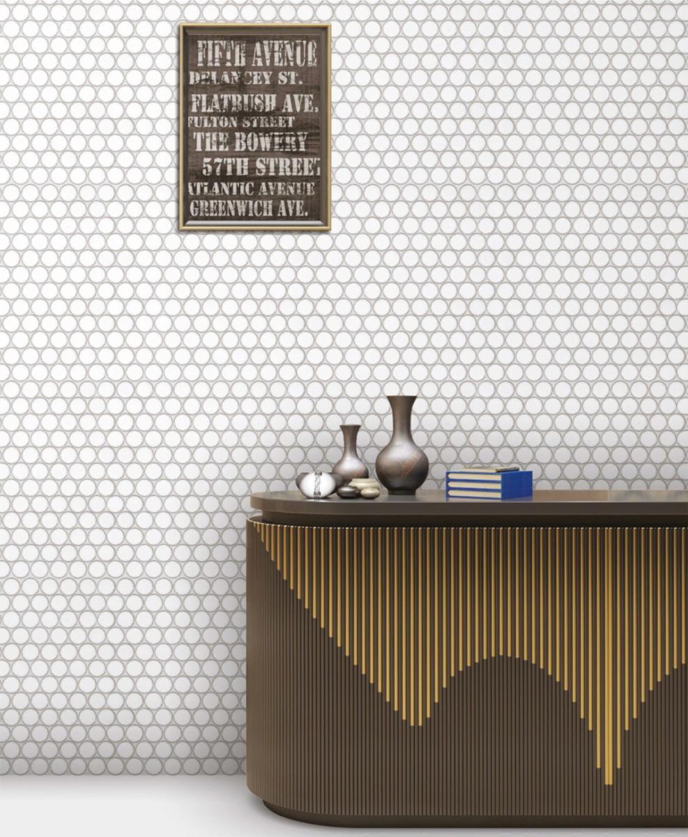 Glossy Finish White Gloss 3D Coin Ceramic tile 320x330 mm