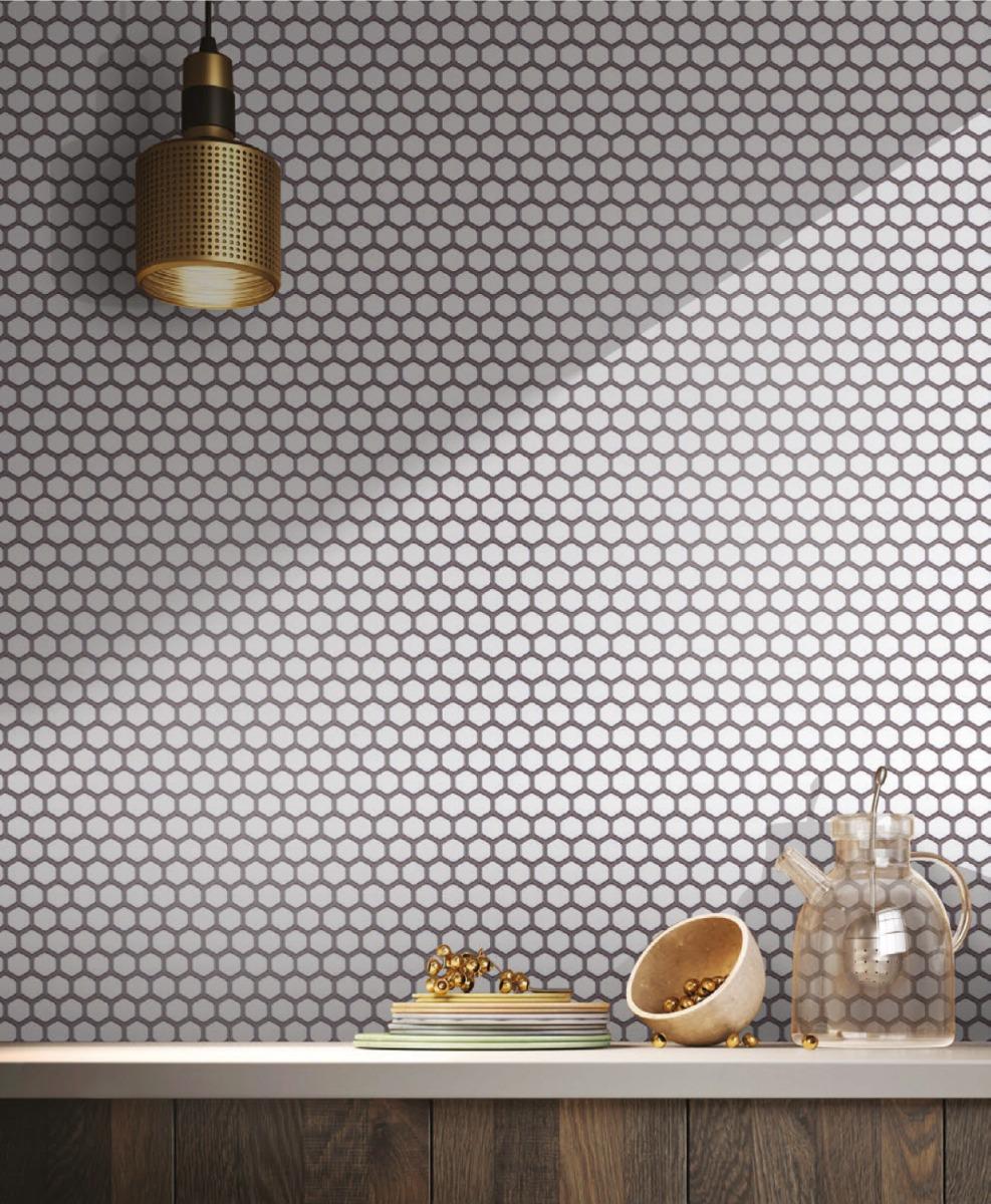 Glossy Finish White Gloss 3D Mini Hexagon Ceramic tile 255x295 mm